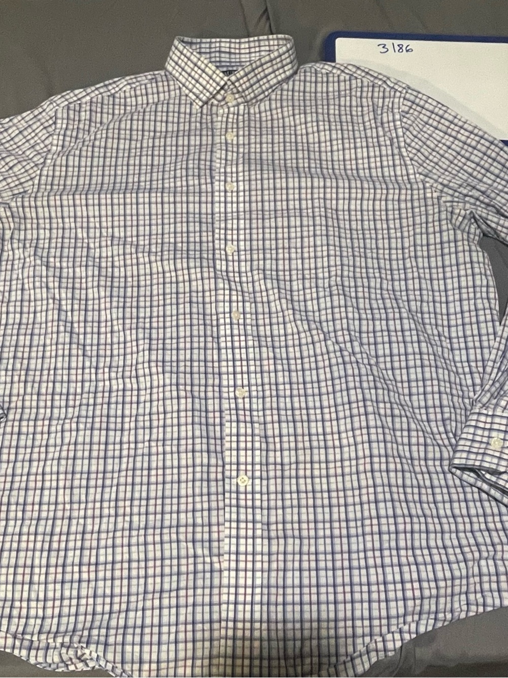 Ralph Lauren White Button-Down Shirt with Blue and Purple Windowpane